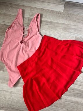 Aritzia Pink and Red Two-Piece Set